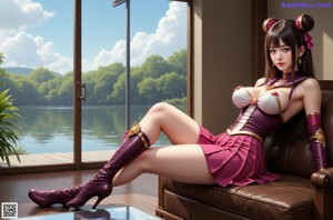 A woman sitting on a couch in front of a window.