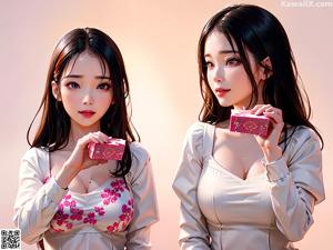 A woman holding a pink box in her hands.