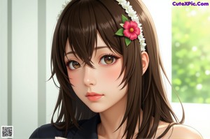 A girl with a flower in her hair.
